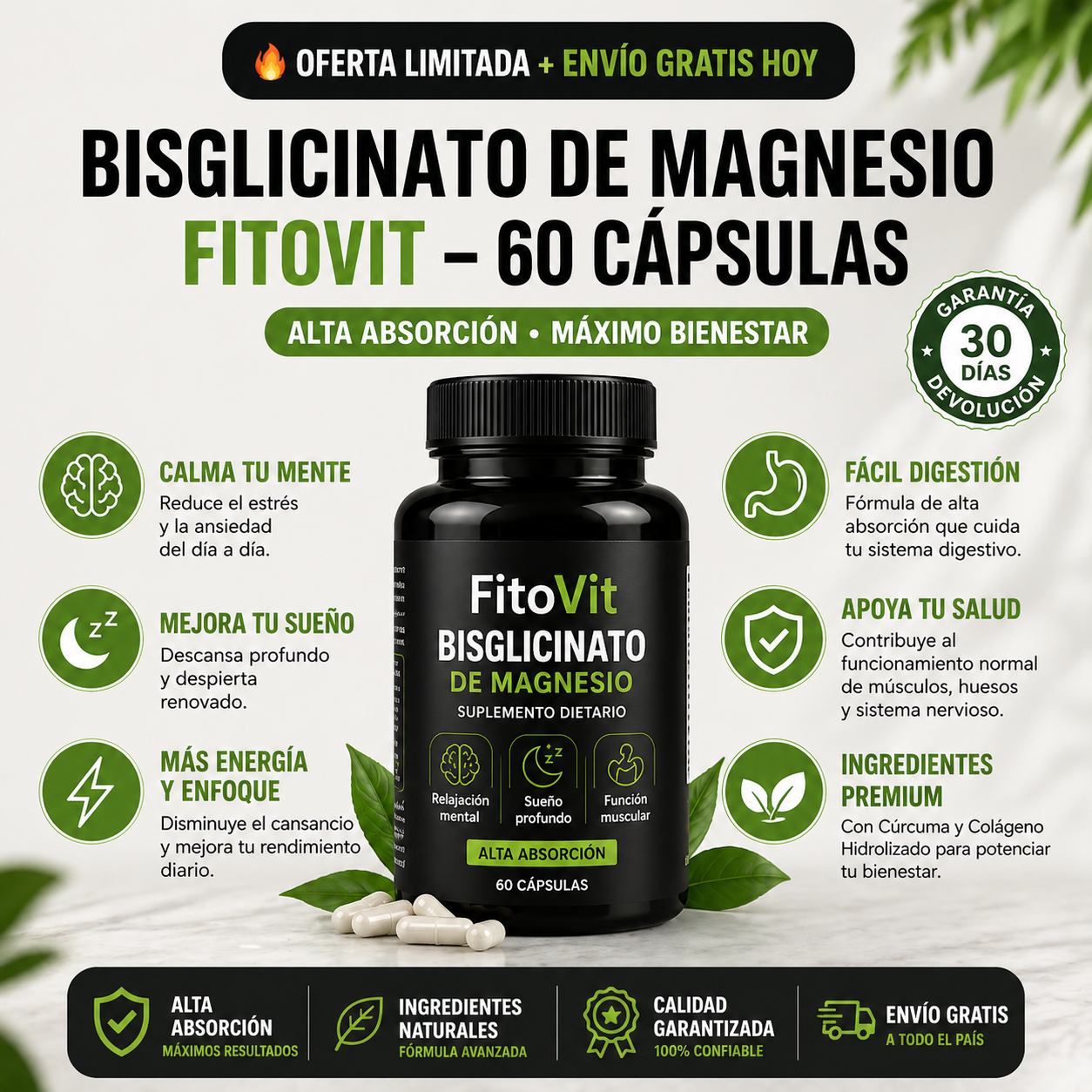 Bisglicinato de Magnesio FitoVit | 2 Frascos + Envío GRATIS 🔥